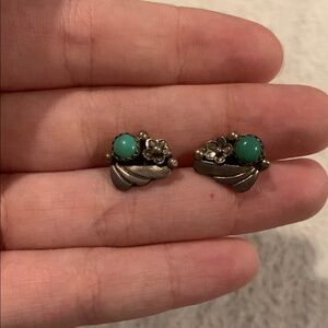 HALEY Floral Green and Silver Stud Earrings